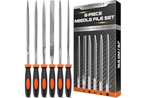 KapStrom Needle File Set, 6 Needle Files for Wood, Metal, Plastic & Jewellery, Includes Small Round, Half-Round, Square, Triangle, Flat & Flat Pointed Files, Carpenter’s Toolkit for Fine Finishing