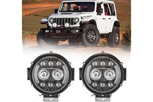 Chelhead 7 Inch Led 50W Round Off Road Lights with White and Amber DRL 1900-6500K Motorcycle Headlight Spot Beam Offroad Lights Compatible with 9-30V Car Offroad Truck Motorbike Pickup Boat