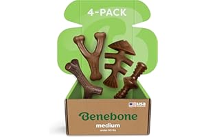 Benebone Durable Dog Chew Toy Box for Agresywne Chewers with Wishbone, Fishbone, Stick & Zaggler, Medium