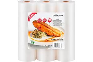 Edihome, Bolsas Vacio Alimentos, 20x300cm, 3 Rollos, Bolsas para Envasar al Vacio Alimentos, Conservación, Envasadora al Vacio, BPA Free, Sous, Vide (3 Rollos 20cmx3m)