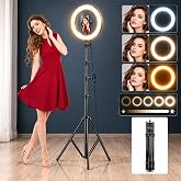 Coverzone 10 İn&ccedil; LED Ring Light Telefon Tutuculu 2.1m Tripod F08 | 4800LM Aydınlatma, %10-100 Kademesiz Işık Ayarı, 360&deg; D&ouml;ne