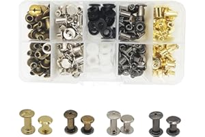 WEQEYENT 240pcs (80sets) vis Chicago, m5 x 6/8mm fixations vis en cuir rivets Kit, rivets métalliques à tête plate, kit de réparation de remplacement, Craft neck portefeuille(4 couleurs)