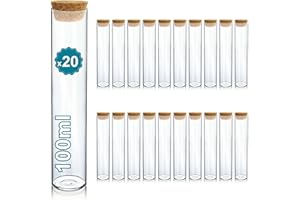 ESPIRITO REBELDE Pack 20 Tube a Essai avec Bouchon Liege 100ml- Bocaux pour Laboratoire, Bocaux Fiole en Verre- Dragees Mariage, Decoration, Bapteme- Épices, Bonbons
