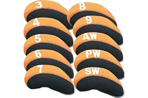 AMRTA Golf Club Iron Head Cover 10 Pack Protective Head Cover Fit All Iron Clubs Black Blue Orange Green