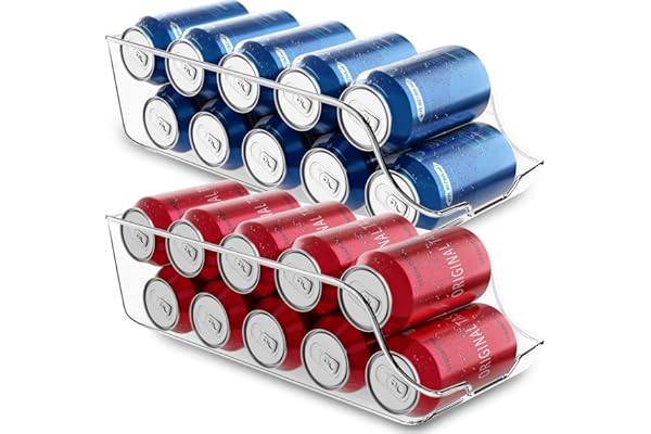 KICHLY Organizador Nevera latas (Pack de 2) - Apilable y Ahorra Espacio - Dispensador de Latas de Refresco para Despensa, Nevera, Congelador & Lavadero (Claro)