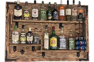 WEECO Étagère en Bois à Suspendre - Fabriquée à la Main - Style Rustique - en Bois - pour Homme Armoire à vin - Casier à Whisky Bière Gin Bouteille Alcool - Fait Main Bar