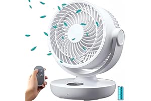 ELYCO PLACE Ventilador Mesa Silencioso, Ventilador mando a distancia, Oscilante Giratorio Portátil con Batería USB para Dormitorio Escritorio Sobremesa Programable Potente de bajo Consumo (blanco)