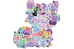 Amaxiu Pack de 50 Pegatinas Kawaii de Gatos de Cielo Estrellado, Stickers de Gatos de Animales Lindos, Estéticas Pegatinas de Vinilo Impermeables para Computadora, Laptop, Scrapbook, Diarios