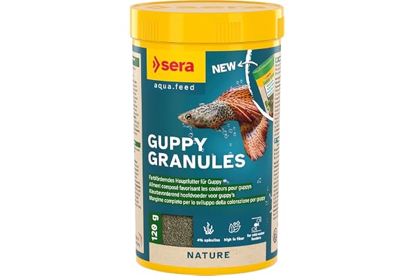 Sera Guppy Granules 250 ML (120 g) | Aliment Composé Digeste pour Guppys et Poeciliidés sans Colorants ni Conservateurs | Granulés Nutritifs avec Spiruline et Minéraux Naturels