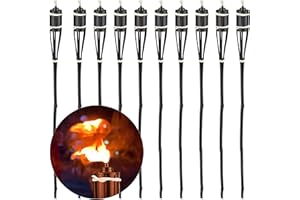 Relaxdays Set da 10 Fiaccole per Giardino, Accensione ad Olio, in bambù, Stoppino, Outdoor, HxD: 90x6 cm, Marrone Scuro, Ferro, 1 pz