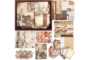 LIBERSHINE Scrapbook Zubehör Set, 136 Stück Ästhetische Bullet Journal Zubehör, Scrapbooking Kit mit A6 Raster Notizbuch, Retro Scrapbook Set Aufkleber Papier Dekoration, DIY Geschenk für Mädchen Damen(Braun)