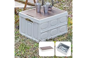 DEWUR Contenitore da campeggio, tavolo pieghevole da campeggio, accessori per bagagliaio, organizer per auto, scatola pieghevole stabile, impilabile, scatola di plastica con coperchio (55 L, bianco)