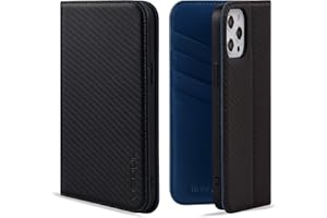 VISOUL Funda iPhone 12 y iPhone 12 Pro, Funda de Cuero Genuino con Bloqueo RFID, Cáscara TPU, Ranuras para Tarjetas, Soporte Plegable,Funda Protectora para iPhone 12 y iPhone 12 Pro