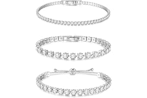 Dochais 3 Pezzi Set Tennis Bracciale Donna Argento Oro, Braccialetto Tennis Zirconi, Braccialetti Diamond, Bracciale Strass Donna per Donne Ragazze Regalo Gioielleria