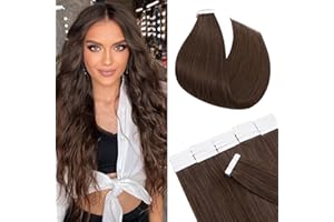 SILK-CO Tape on Hair Extensions 12inch Real Remy Invisible Human Hair Extension Tape in Skin Weft 10 Pcs #04 Medium Brown