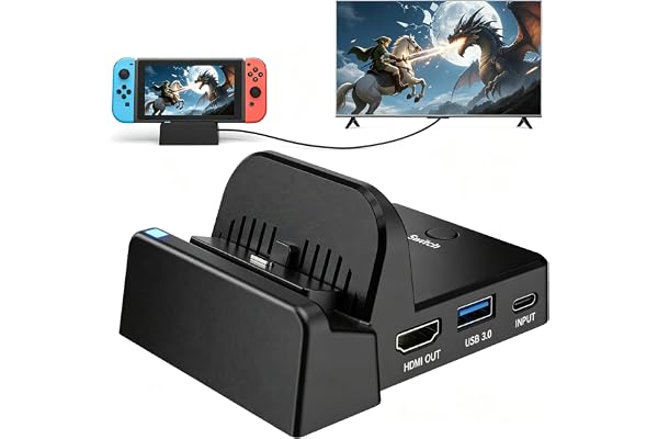 VIXLM TV-dockningsstation för Nintendo Switch/OLED, bärbar laddningsstation med 4K HDMI-adapter/typ C dataanslutning/USB 3.0-anslutning ersättning för den officiella Nintendo Switch-dockningsstationen