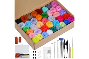 40 Farben Nadelfilz Set, 40 Farben je 5 Gramm, Nadelfilz Starter Set mit Filzwolle, Grundlegende Filzwerkzeuge für Anfänger, DIY Filz Tier Handwerk, Weihnachten Dekorationen Geschenk Heimdekoration