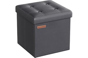 SONGMICS Puof Contenitore da 38 cm, Cassapanca Pieghevole, Poggiapiedi, PU, Portante di 300 kg, per Ingresso, Soggiorno, Camera da Letto, Grigio Ardesia LSF030G11
