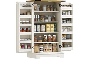 HOMCOM Armario Despensa Cocina Armario de Cocina con 2 Puertas y 16 Estantes Alacena Rústica con Estantes Ajustables para Comedor Salón 60x40x104 cm Crema