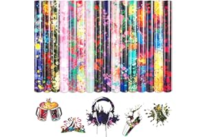 Tintnut Splash Heat Transfer Vinyl - 16 Sheets 10x12 Inch HTV Ink Watercolor Iron On Vinyl for T-Shirts Hats Clothes, Printable Iron on Vinyl Compatible with Cricut & Silhouette Came