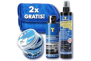 ATG® Kit complet d'entretien intérieur de voiture de qualité supérieure - Soin du cuir élégant avec parfum d'agrumes et polissage plastique UV - Nettoyage en profondeur pour cockpit et ventilation