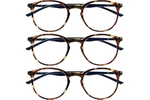 OPULIZE Met Lunettes de Lecture Anti-Lumière Bleue Pack de 3 Montures Rondes et Minces Charnières à Ressort Améliore le Sommeil Jeux Ordinateur Écailles de Tortue Marron Hommes Femmes BBB60-2 +23.50