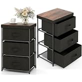 KOMFOTTEU Dresser with 3 Foldable Fabric Drawers (Black x 2) | Storage Cabinet with Metal Frame, Narrow Side Table, Bedside T
