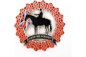 LEVVIYE 2025 Red Poppy Badges and Pins Union Jack Flag Lest We Forget Remembrance Day British Military Army Veteran Solider Brooch UK Horse Battle of The Somme 1916