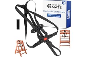 YOUR DAY MATE Harnais 5 points pour chaise haute, 1 set, compatible avec Hauck Alpha, Beta, Stokke Tripp Trapp, Roba, uvm, noir, système de ceinture avec clip de poitrine