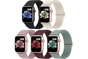 Jiamus 5 Stück Nylon Elastisches Solo Loop Armband Kompatibel mit Apple Watch Armband 38mm 40mm 41mm 42mm(series10) Dehnbare Ersatzarmband für Iwatch Series 10/9/8/7/6/5/4/3/2/1Damen Herren