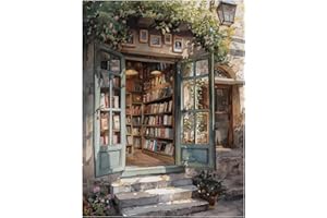 PHANTASYART Bookshop Paint by Numbers for Adults,Bookshop Adult Paint by Numbers Canvas Kits,Paint by Number Canvas,Number Painting Adults for Gifts Home Wall Decor 12x16inch