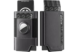 VULKIT Portfel AirTag, etui na karty kredytowe z uchwytem na AirTag, blokowanie RFID, portfel na karty, skórzany inteligentny uchwyt na karty bankowe, szary, Jeden rozmiar, Współczesny