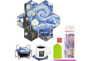 MEDOYOH 7 Stück Diamond Painting Untersetzer mit Halter, Diamant Kunst Untersetzer DIY Diamond Painting Sechseckige Tasse Matte für Erwachsene Kinder Basteln Liebhaber, Sternenhimmel Untersetzer