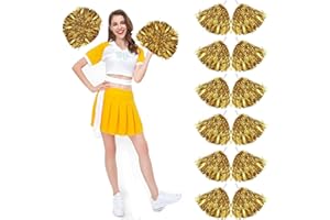 UieaMsio 12 pompones de animadoras, brillantes bolas metálicas, pompones de animadora, flores de mano, papel de metal para deportes, competición, fiestas de carnaval-A (B)