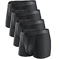 David Archy Men's 4 Pack Underwear Micro Modal Separate Pouches Trunks with Fly (Black,M)