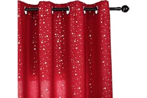 GIRASOLE HOME® Coppia Tende Rosse Semi Oscuranti Fantasia Stelline Argentate Tenda per Soggiorno Camera Cameretta Cucina e Interni 2 Pannelli con Occhielli (Rosso, 140x290cm)