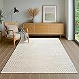 the carpet Everest Modern Short Pile Rug Living Room Bedroom with High-Low Effect, 3D Effect, High Pile Density and Pleasantly Soft, Lines, Op-Art, Cream, 80 x 150 cm