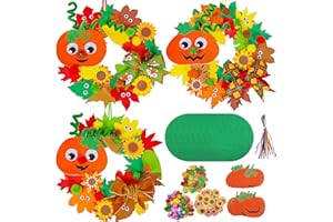 BUSCANDO Autumn Wreath Craft Kits for Kids 8Pcs Autumn Fall Wreath Craft Decorations Halloween DIY Felt Fall Wreath Ornaments with Pumpkins Maple Leaves Acorns for Halloween Thanksgiving Wall Decor Indoor