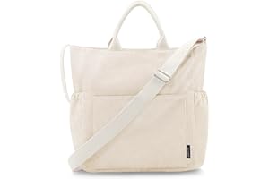 Prite Corduroy Tote Bag for Women with Zipper, Large Capacity Shoulder Bags with Adjustable Strap and Pockets Waterproof Handbag for Work School Shopping Travel College