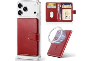 SHIELDON prawdziwa skóra portfel magnetyczny, blokada RFID, 6 przegródek na karty i okienko na dowód osobisty, smukły portfel kompatybilny z serią iPhone 16/15/14/13/12 - Retro Czerwony