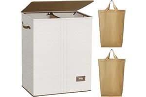 SOLEDI Laundry Basket 130L Double Woven Laundry Baskets with Lid, Washing Baskets for Laundry, Foldable Laundry Baskets for Bedrooms, Beautiful and Stylish Storage Basket