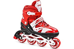 COLORBEE Kids Adjustable Inline Skates for Boys & Girls – Roller Skating Shoes with Secure Fit, Comfortable Support (Red)