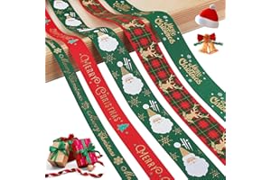 Begpoee 5 Piezas Cinta Navideña, Poliéster Cintas Temáticas Navideñas, De Cintas de Navidad Rojo y Verde, Cinta de Grosgrain Navideña, Cintas de Regalo, para Envolver (91 cm)