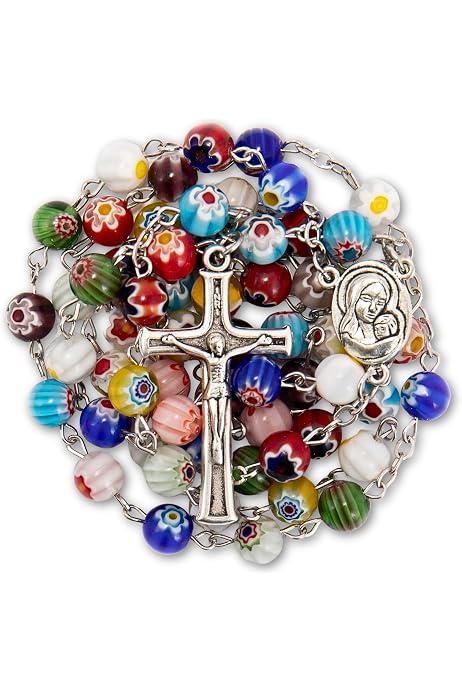Collana rosario in oro 14 carati: delicata croce cattolica, regalo per la cresima - Italia