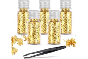 XTHROTSENK 5 Bottles Gold Flakes for Resin Foil Leaf Flakes for Craft, Nail Art, Epoxy, Greeting Cards, Sculpture, Album, Paintings, Candle Making, Picture Frames