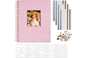 Vienrose Album Scrapbook 20,5x28 cm Copertina in lino Album Fotografico con 40 Pagine Carta Kraft Bianca Bianca, Kit di Forniture Scrapbooking fai da te per Matrimonio Famiglia Viaggio, Rosa
