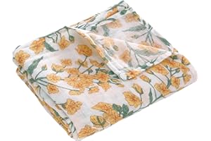 amo nenes muślinowa chusta dla niemowląt, muślinowy koc dla niemowląt, muślin, chusta do plucia, dla dzieci, bambus, bawełna, oddychająca koc, 110 x 150 cm, narzuta letnia, pojedyncza warstwa, żółte