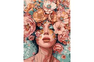 askkqtx Paint by Numbers for Adults,Flowers Woman DIY Arts and Crafts for Adults Beginners,Acrylic Paint by Numbers Kit Perfect for Home Decor 12X16 Inch