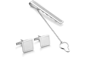 STERLL Uomo Gemelli e Fermacravatta Argento 925 Strisce Sottili Confezione Regalo D'affari