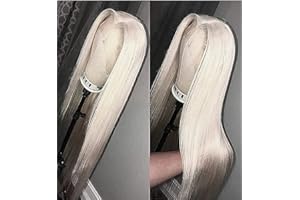 VEBONNY 613 Lace Front Wigs Realistic Looking White Blonde Wigs for Women Platinum Blonde Lace Wig Silky Straight Hair Silver Wig with Middle Part 24 inch VEBONNY-061